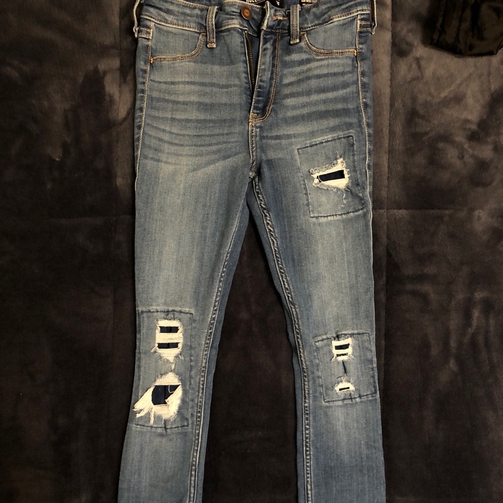 hollister ripped, patched jeans